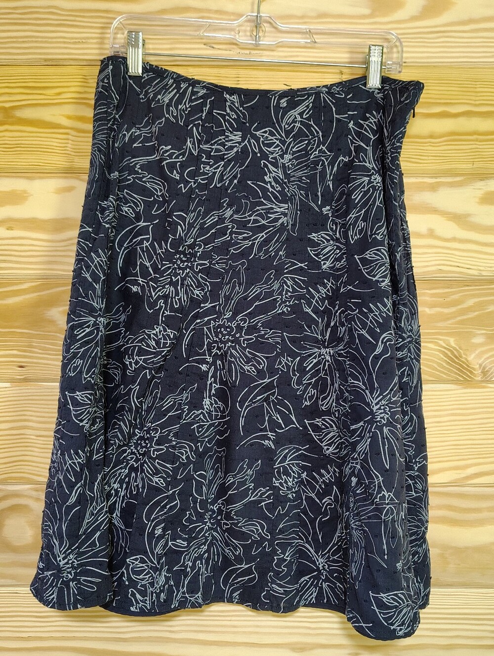 Christopher & Banks Blue White Floral A-Line Skirt Cotton 10 Lined Side Zip Chic - Picture 5 of 8